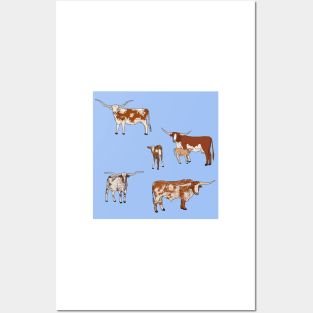 Texas Longhorn Pattern Blue Posters and Art